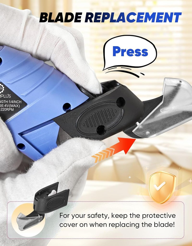 SakerPlus Cordless Electric Scissors, Fabric Scissors, Powerful Pinking Shears, Rechargeable Cardboard Cutter (Blue-Box(1 Tungsten Steel Blade)) - Image 3
